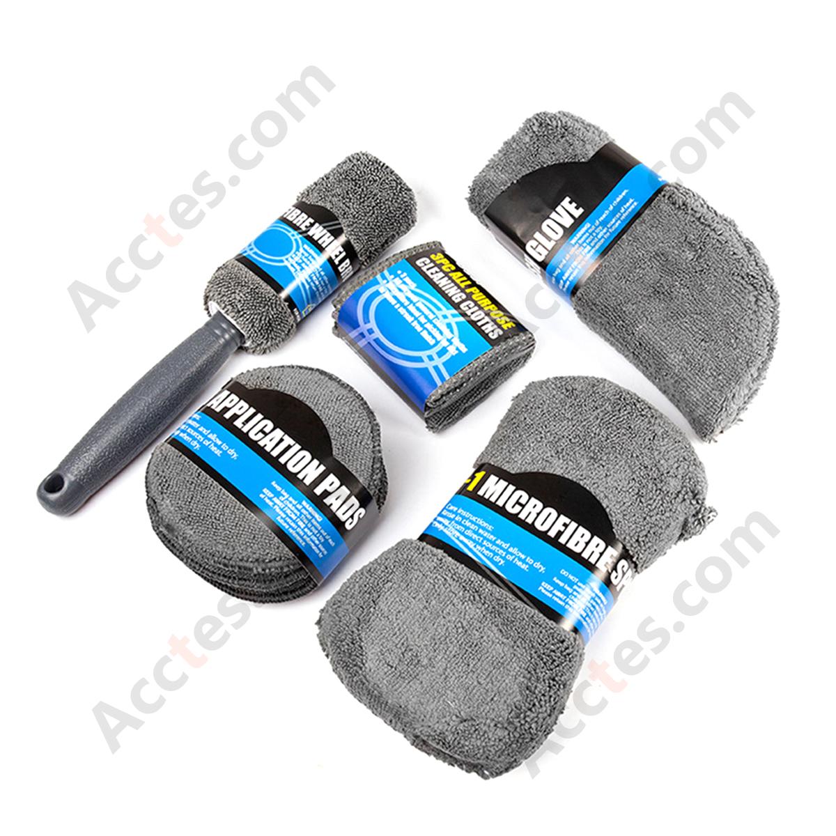9Pcs Gray Car Washing Tool Kit With Brush Sponge Towel Glove With Oxford Storage Bag