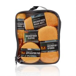 9Pcs Orange Car Washing Tool Kit With Brush Sponge Towel Glove With Oxford Storage Bag