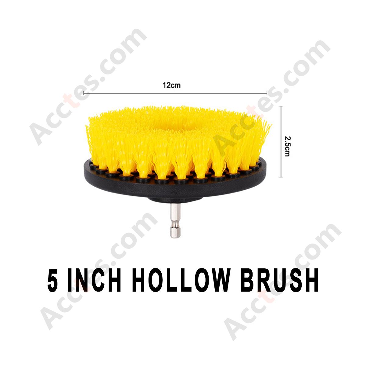 Yellow 5 Inch Hollow Cleaning Brush Attachment For Power Drill Wheel Rim Auto Detailing