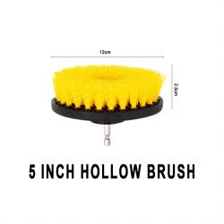 Yellow 5 Inch Hollow Cleaning Brush Attachment For Power Drill Wheel Rim Auto Detailing