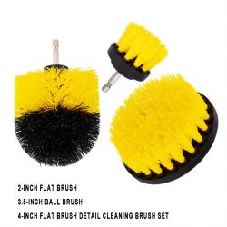 3Pcs Yellow Drill Cleaning Brush Set 2In Flat 3.5In Ball 4In Flat For Auto Detailing