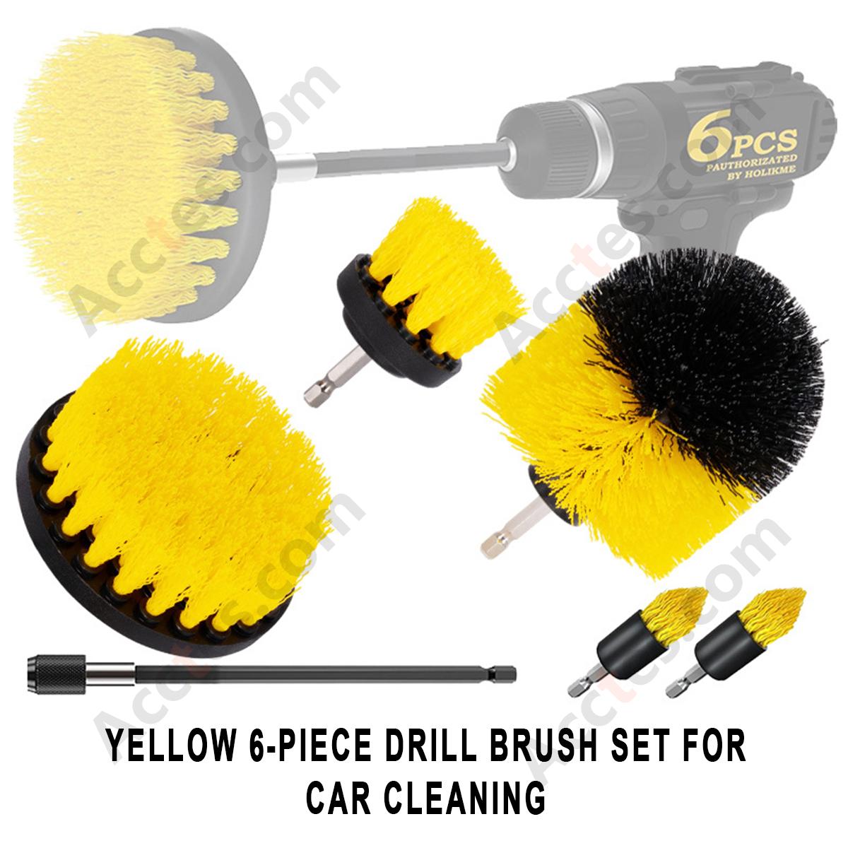 6Pcs Yellow Power Drill Brush Attachment Kit Multi‑Shape Brushes For Auto Detailing Washing