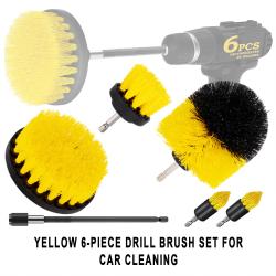 6Pcs Yellow Power Drill Brush Attachment Kit Multi‑Shape Brushes For Auto Detailing Washing