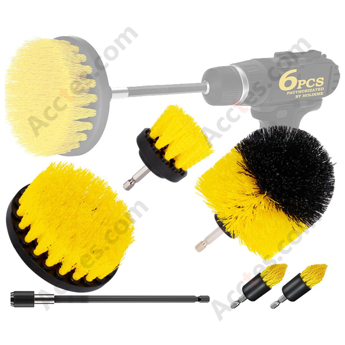 6Pcs Yellow Power Drill Brush Attachment Kit Multi‑Shape Brushes For Auto Detailing Washing