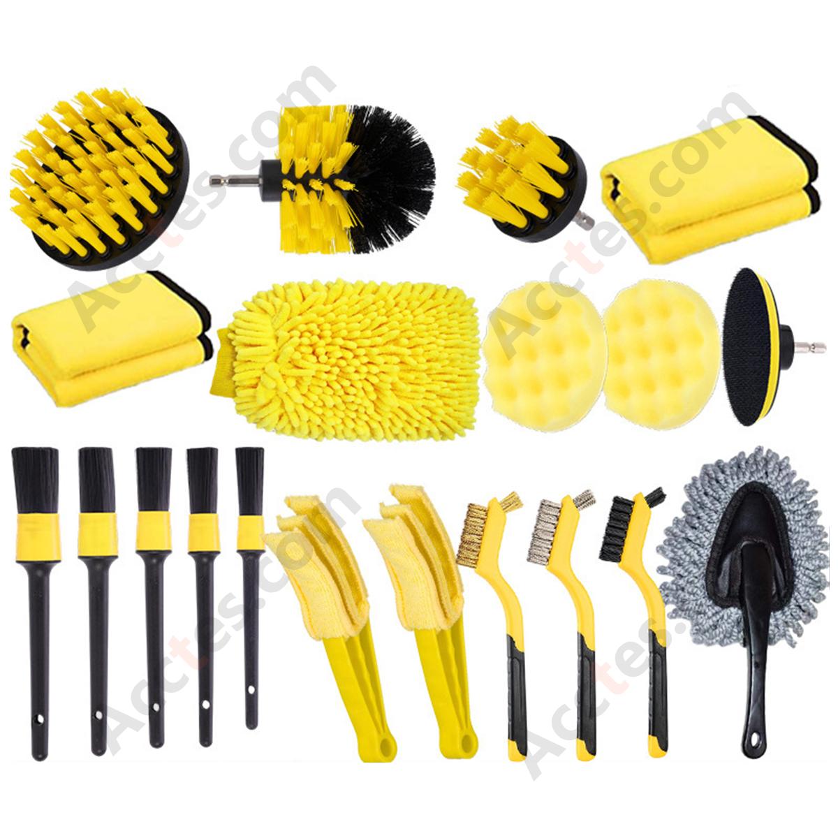 20Pcs Type A Yellow Power Drill Brush Attachment Full Kit For Auto Detailing Multi‑Scene Use