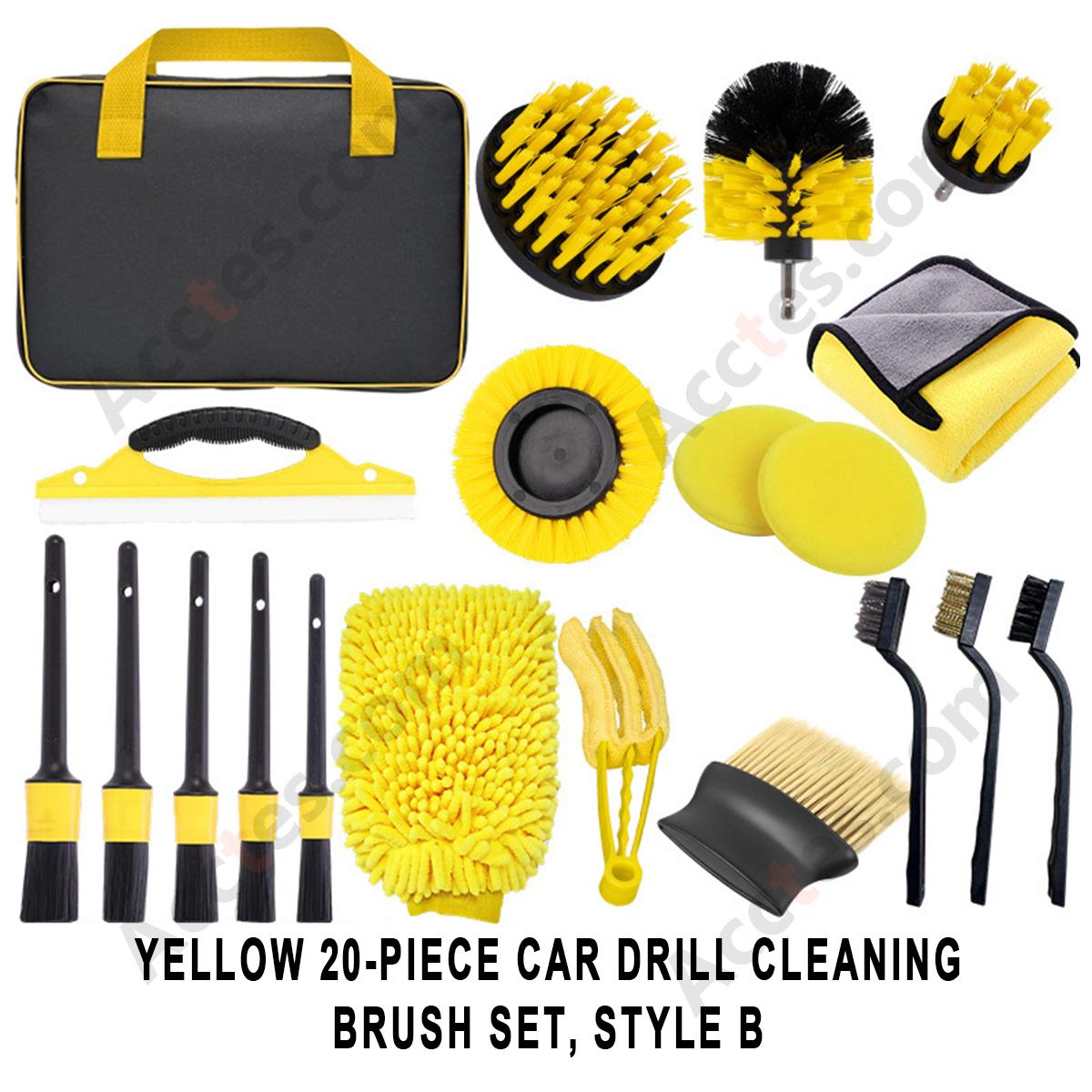 20Pcs Type B Yellow Power Drill Brush Attachment Full Kit For Auto Detailing Washing