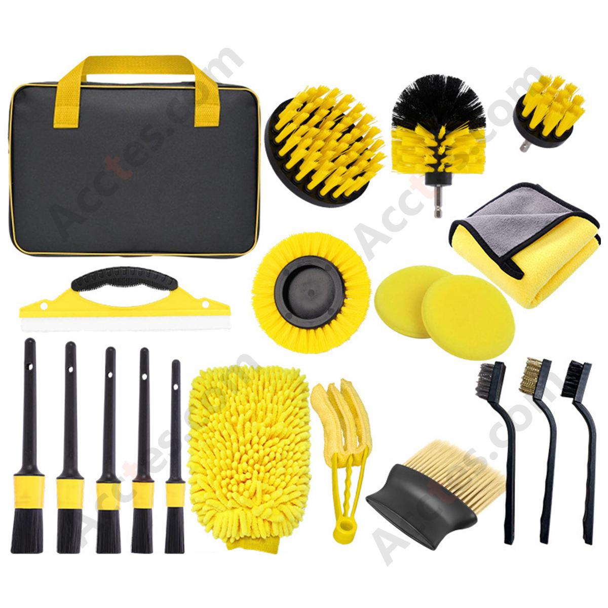 20Pcs Type B Yellow Power Drill Brush Attachment Full Kit For Auto Detailing Washing