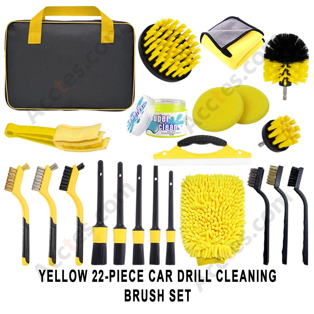 22Pcs Yellow Drill‑Mounted Cleaning Brush Complete Kit For Professional Auto Detailing