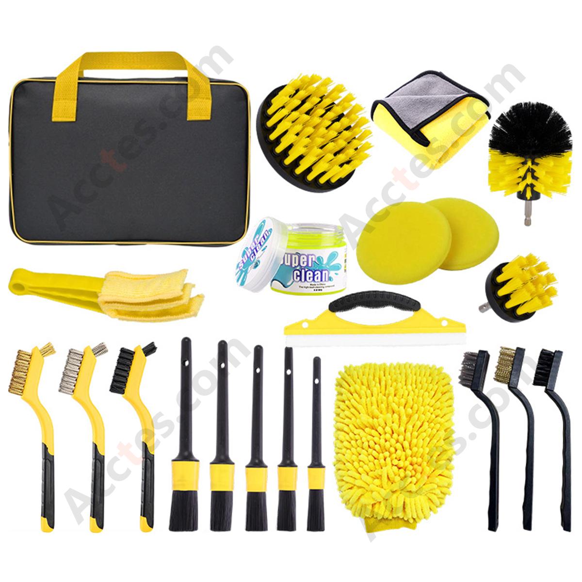 22Pcs Yellow Drill‑Mounted Cleaning Brush Complete Kit For Professional Auto Detailing
