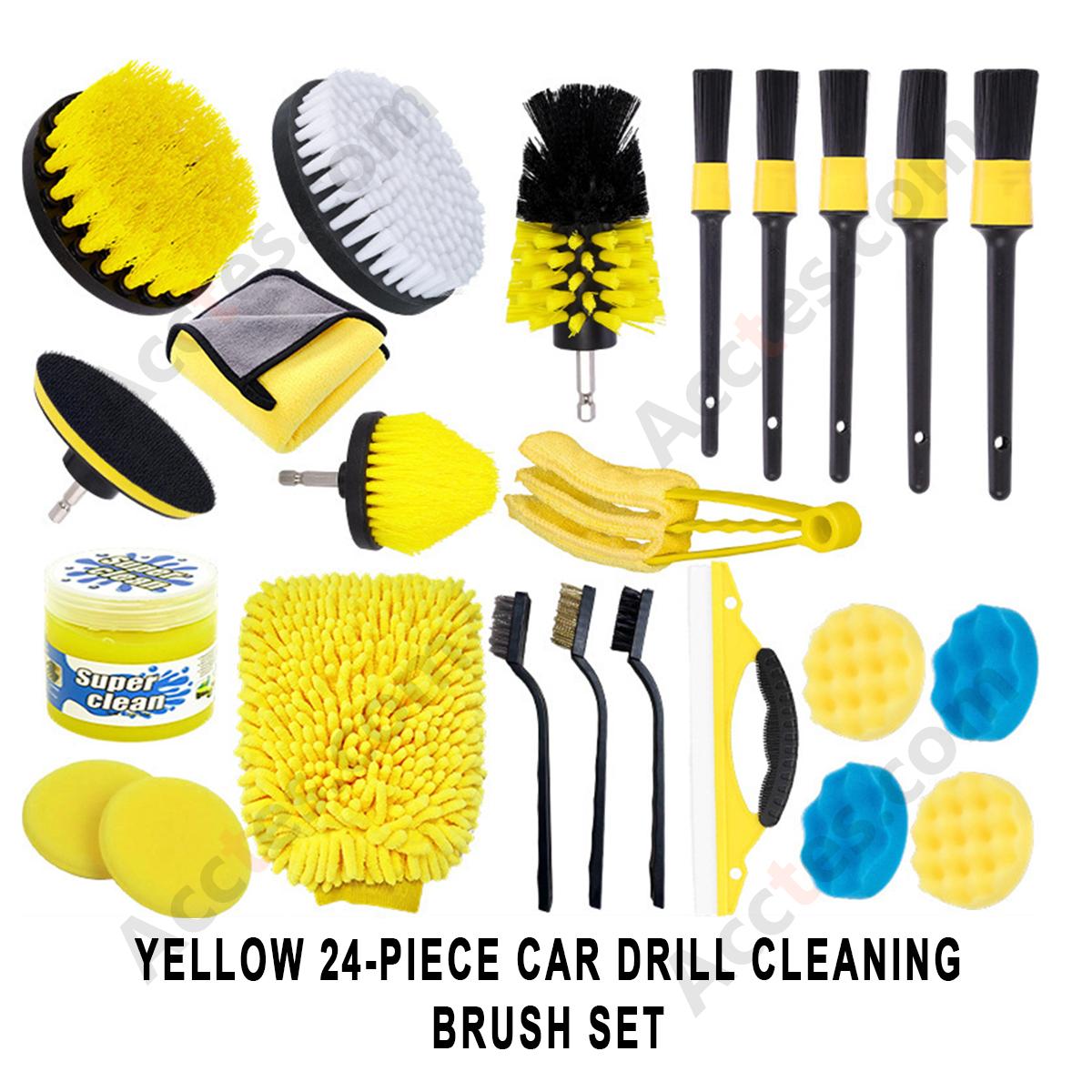 24Pcs Yellow Power Drill Brush Attachment Ultimate Kit For Full‑Range Auto Detailing Work
