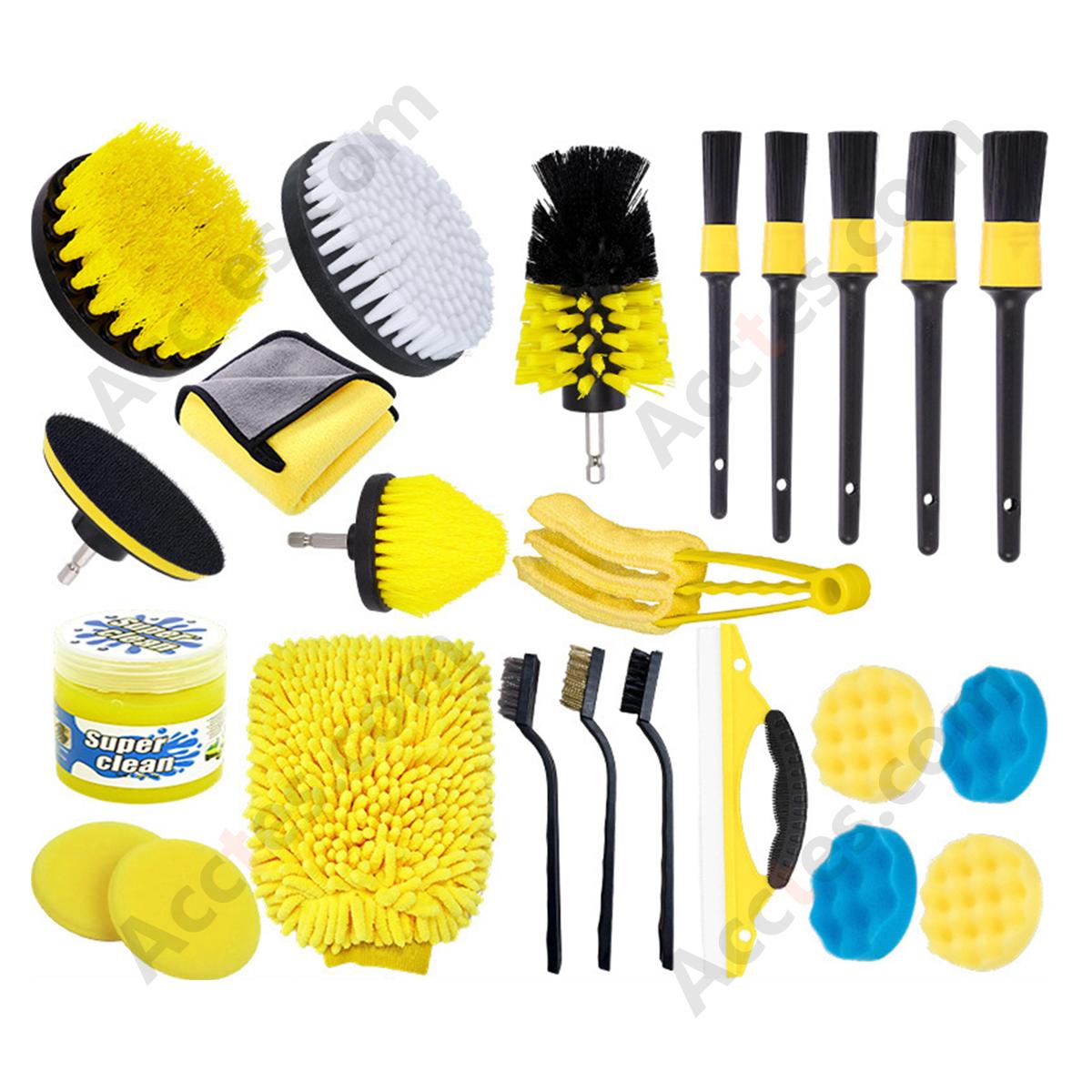 24Pcs Yellow Power Drill Brush Attachment Ultimate Kit For Full‑Range Auto Detailing Work