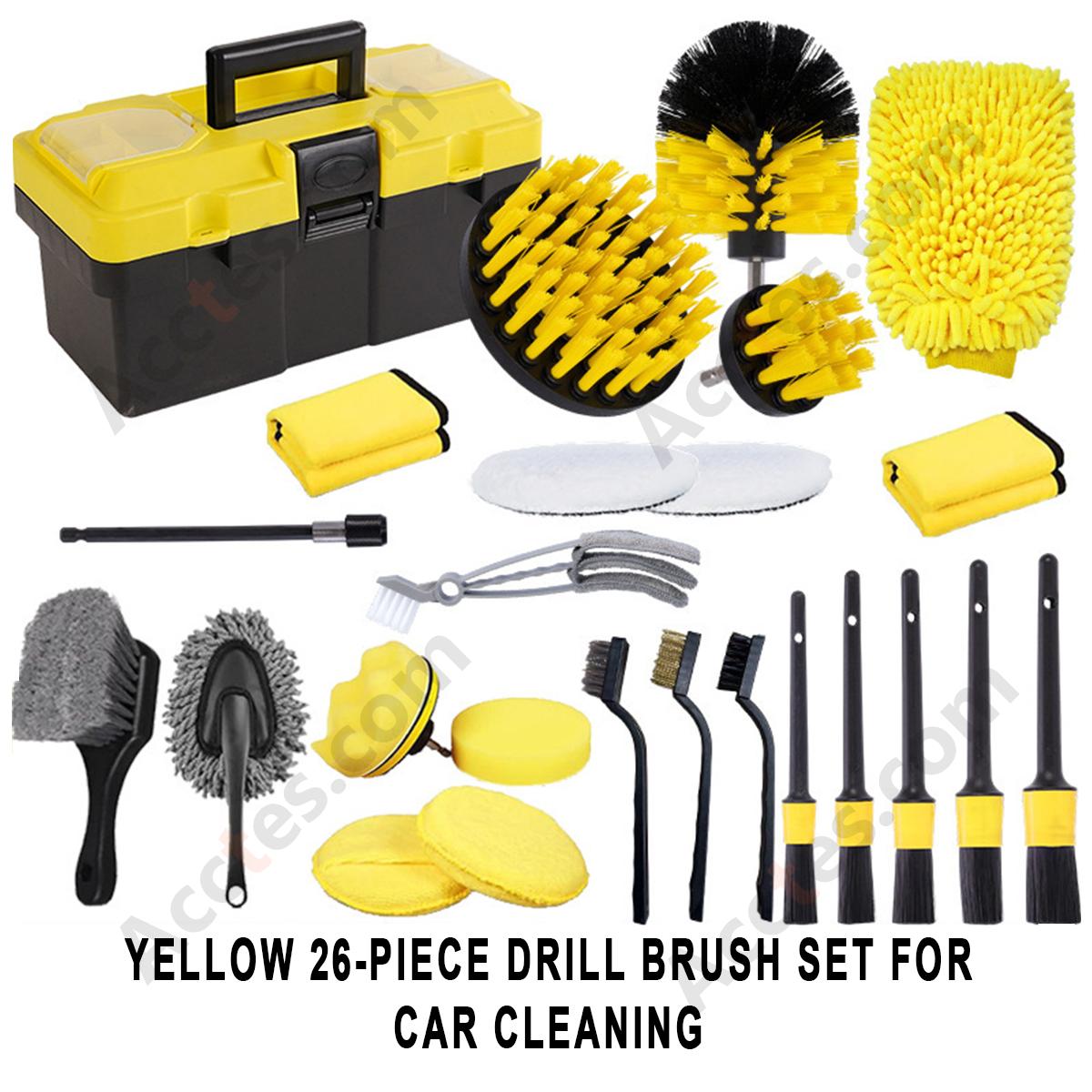 26Pcs Yellow Power Drill Brush Attachment Complete Kit For Auto Detailing Car Washing