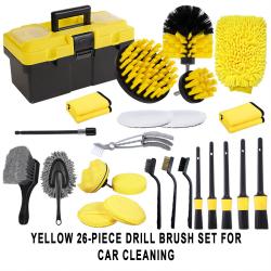 26Pcs Yellow Power Drill Brush Attachment Complete Kit For Auto Detailing Car Washing