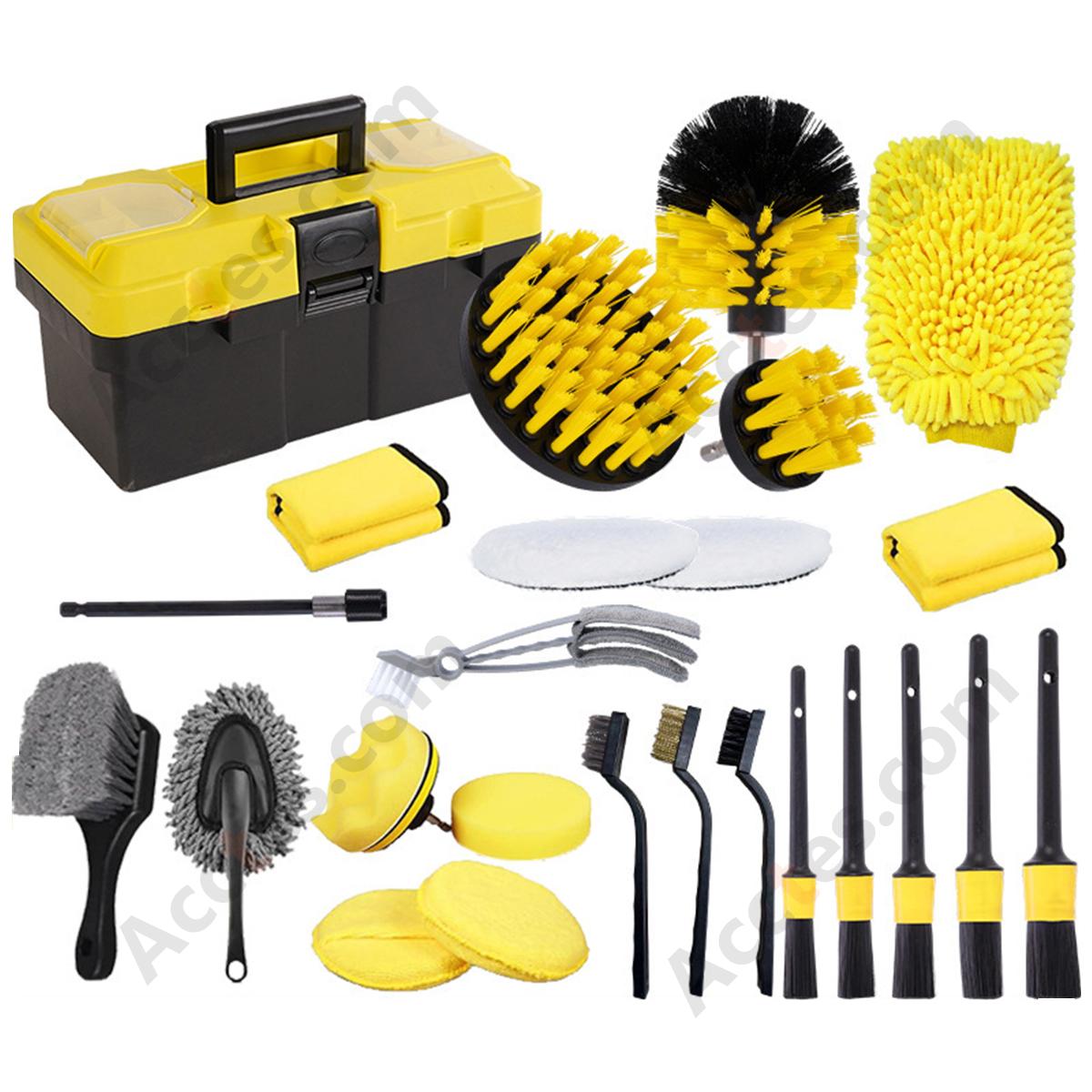 26Pcs Yellow Power Drill Brush Attachment Complete Kit For Auto Detailing Car Washing