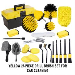 27Pcs Yellow Drill‑Mounted Cleaning Brush Full Set Multi‑Function For Auto Detailing