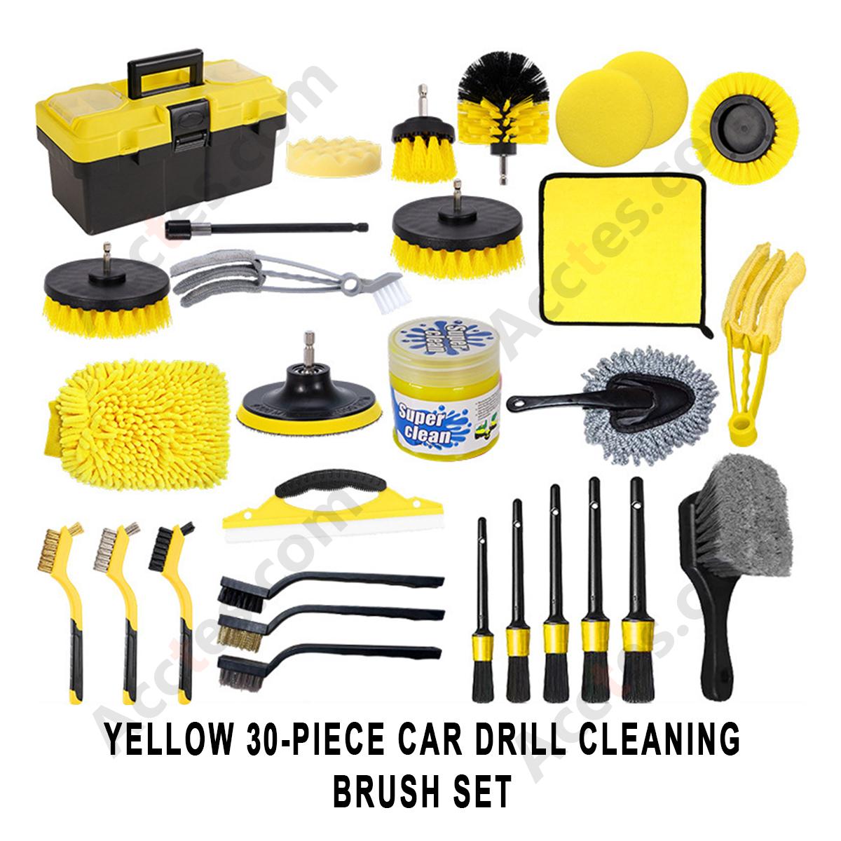 30Pcs Yellow Power Drill Brush Attachment Ultimate Full Kit For Professional Car Detailing