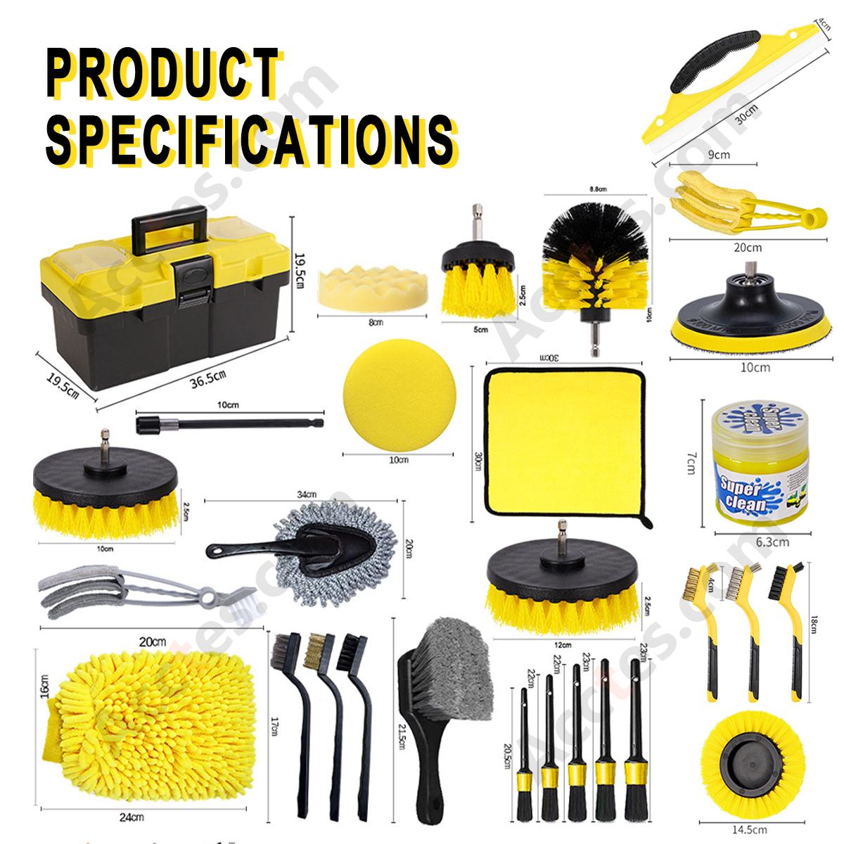 30Pcs Yellow Power Drill Brush Attachment Ultimate Full Kit For Professional Car Detailing