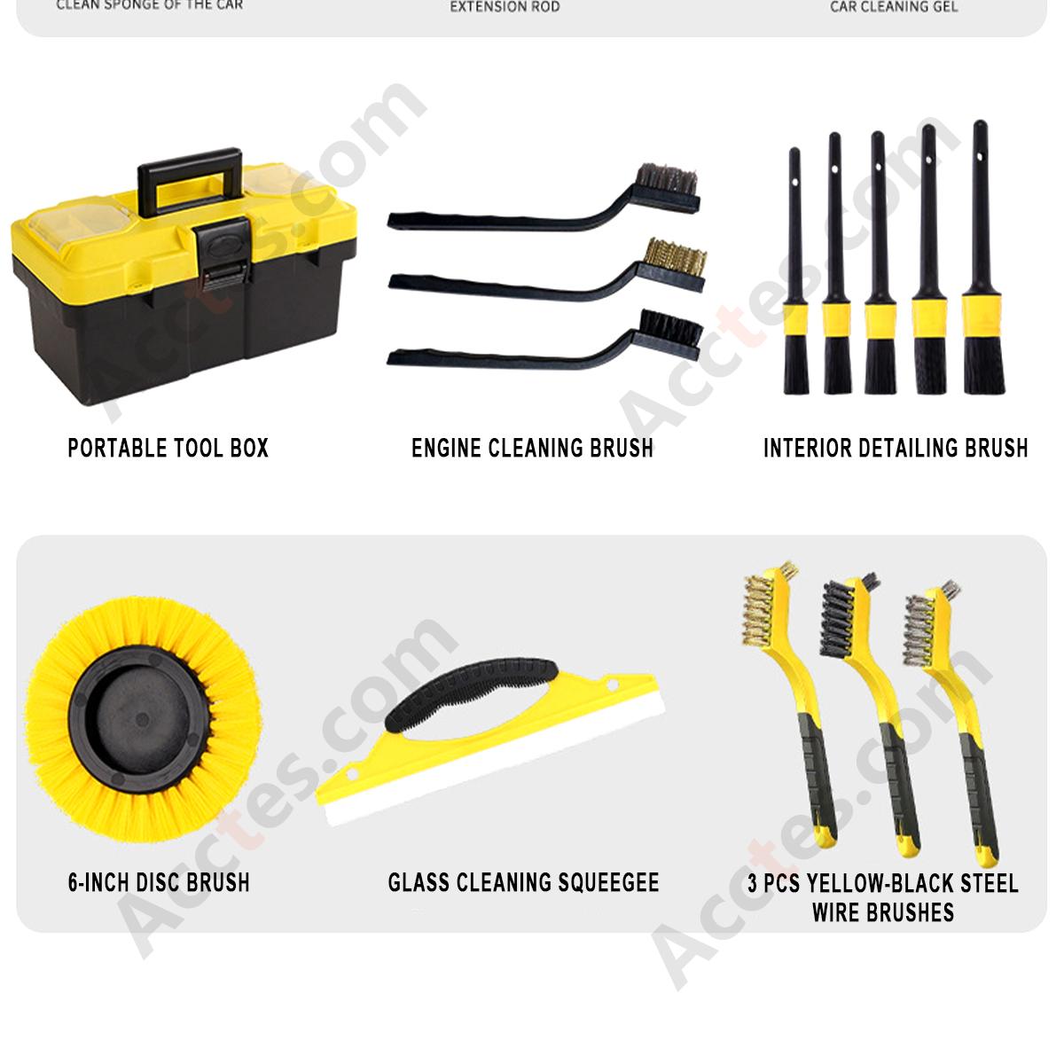 30Pcs Yellow Power Drill Brush Attachment Ultimate Full Kit For Professional Car Detailing