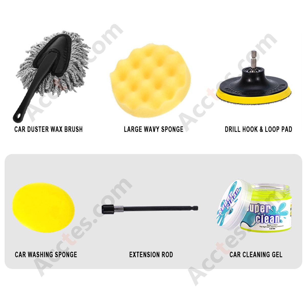 30Pcs Yellow Power Drill Brush Attachment Ultimate Full Kit For Professional Car Detailing