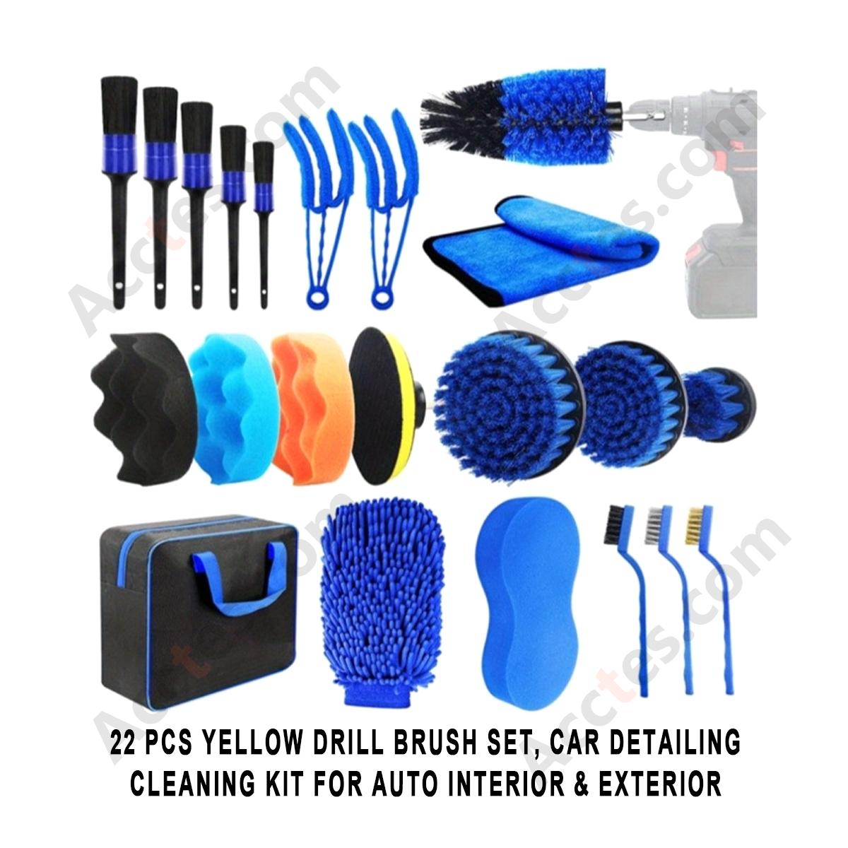 22Pcs Drill‑Mounted Car Cleaning Brush Kit Multi‑Shape Brushes For Auto Interior Exterior Detailing