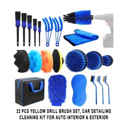 22Pcs Drill‑Mounted Car Cleaning Brush Kit Multi‑Shape Brushes For Auto Interior Exterior Detailing