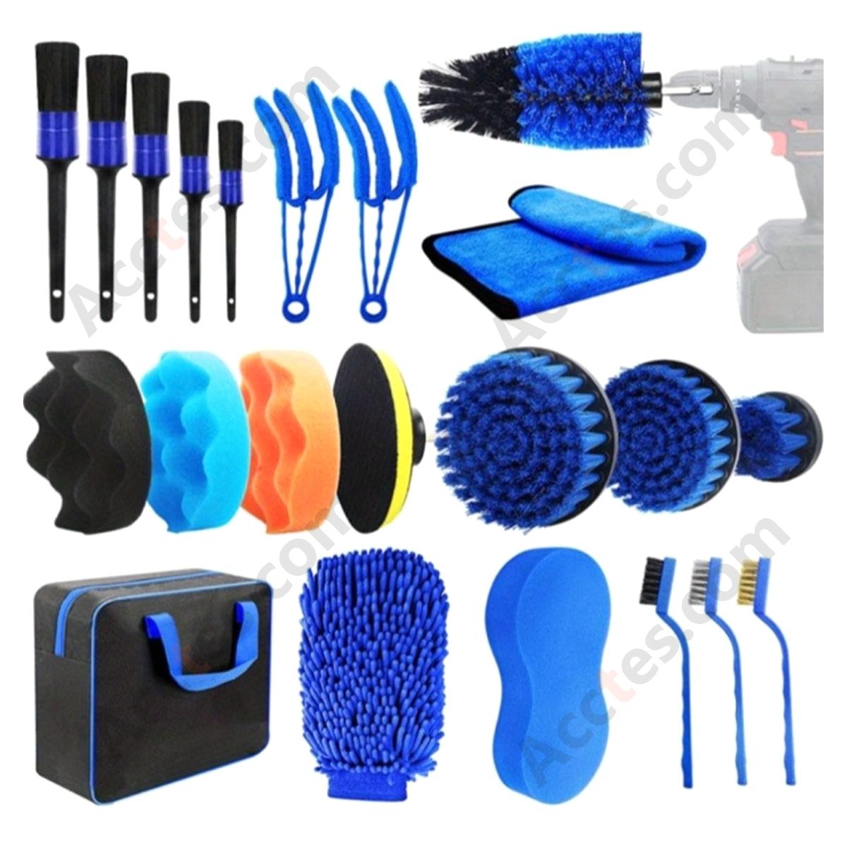 22Pcs Drill‑Mounted Car Cleaning Brush Kit Multi‑Shape Brushes For Auto Interior Exterior Detailing