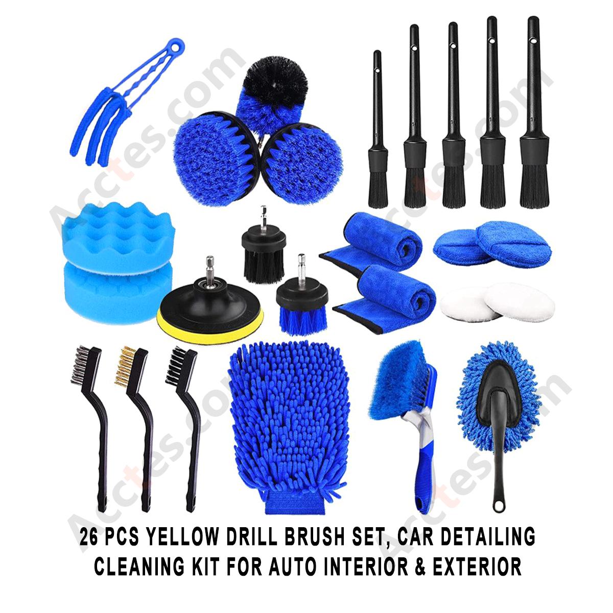 26Pcs Drill‑Attach Car Cleaning Brush Complete Set Multi‑Size Brushes For Auto Detailing