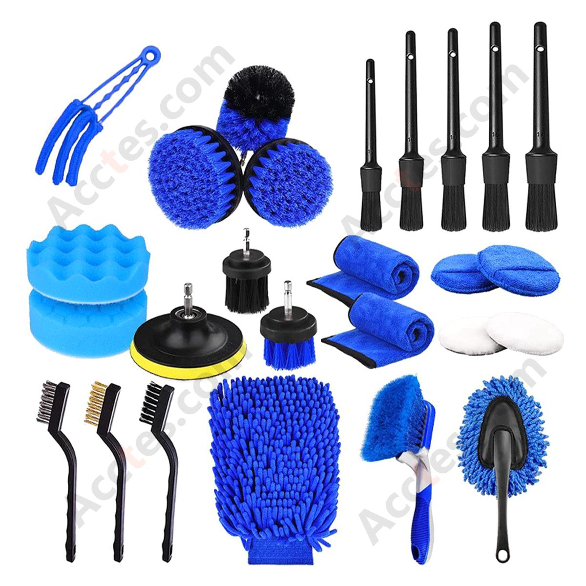26Pcs Drill‑Attach Car Cleaning Brush Complete Set Multi‑Size Brushes For Auto Detailing