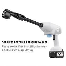 White Portable Cordless Lithium Car Washer Gun B Version 1 Battery 6‑in‑1 Nozzle Storage Bag Car Washing Tool