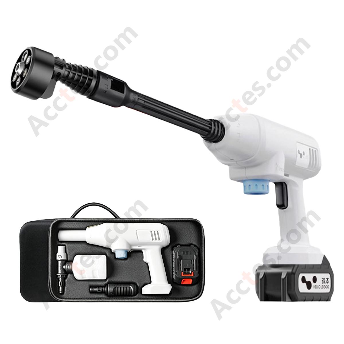 White Portable Cordless Lithium Car Washer Gun B Version 1 Battery 6‑in‑1 Nozzle Storage Bag Car Washing Tool