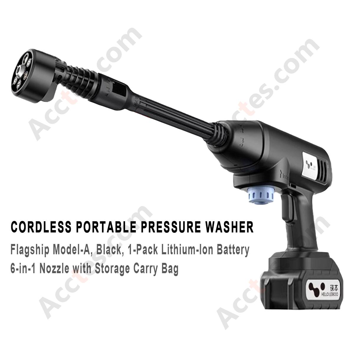 Black Portable Cordless Lithium Car Washer Gun A Version 1 Battery 6‑in‑1 Nozzle Storage Bag Vehicle Cleaning Tool