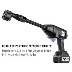 Black Portable Cordless Lithium Car Washer Gun C Version 2 Batteries 6‑in‑1 Nozzle Storage Bag Car Wash Kit
