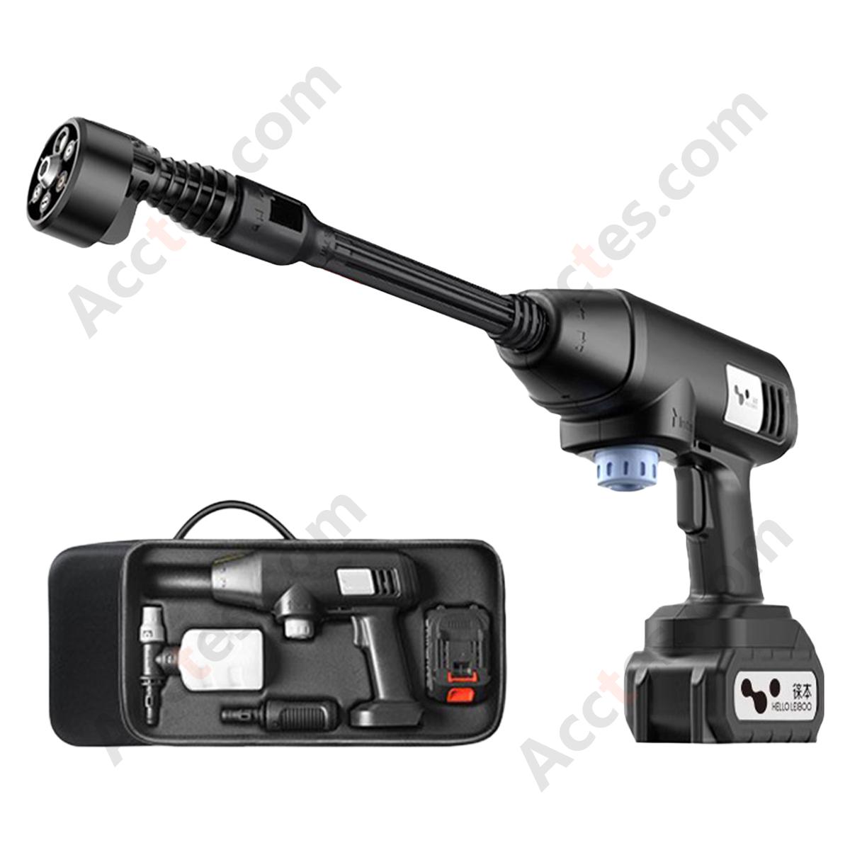 Black Portable Cordless Lithium Car Washer Gun C Version 2 Batteries 6‑in‑1 Nozzle Storage Bag Car Wash Kit