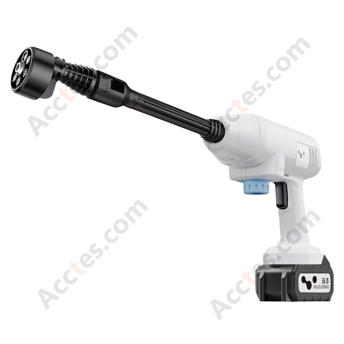 White Portable Cordless Lithium Car Washer Gun D Version 2 Batteries 6‑in‑1 Nozzle Storage Bag Car Wash Set