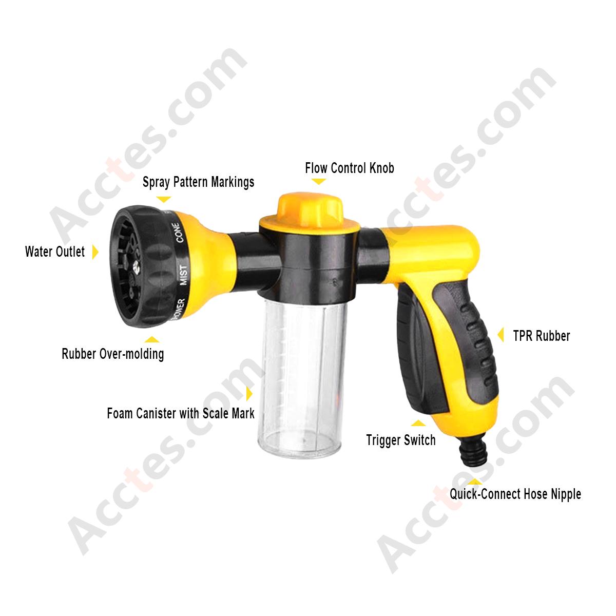 Yellow 8‑in‑1 Foam High Pressure Car Wash Gun Multi‑Function Nozzle Home & Vehicle Cleaning Tool