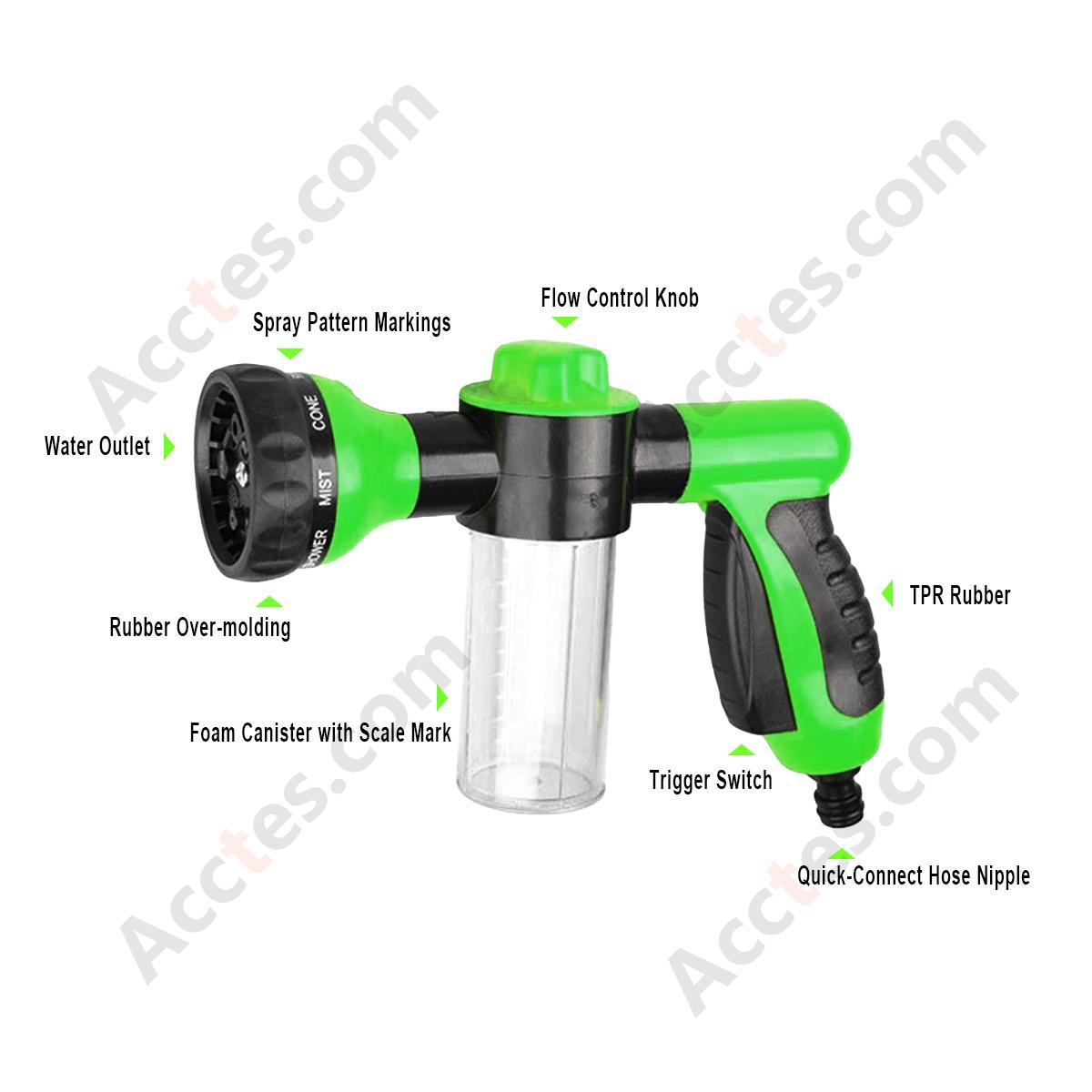 Green 8‑in‑1 Foam High Pressure Car Wash Gun Multi‑Spray Mode Household Vehicle Cleaning Tool