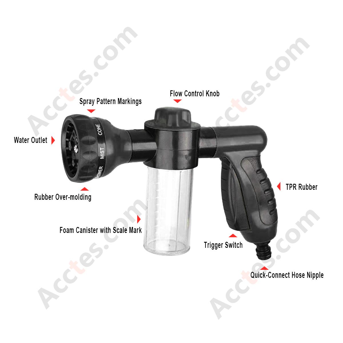 Black 8‑in‑1 Foam High Pressure Car Wash Gun Multi‑Function Household Vehicle Washing Accessory