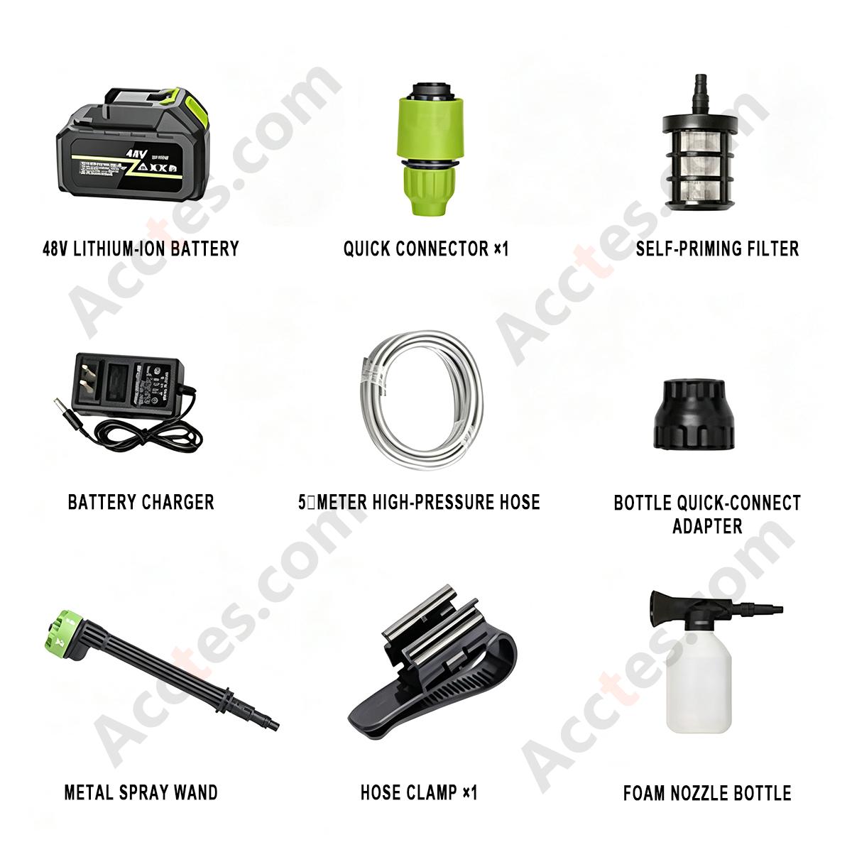 48V Household Portable Cordless Lithium Car Washer 1 Battery 1 Charger Tool Box Kit Green‑Black Vehicle Washing Machine