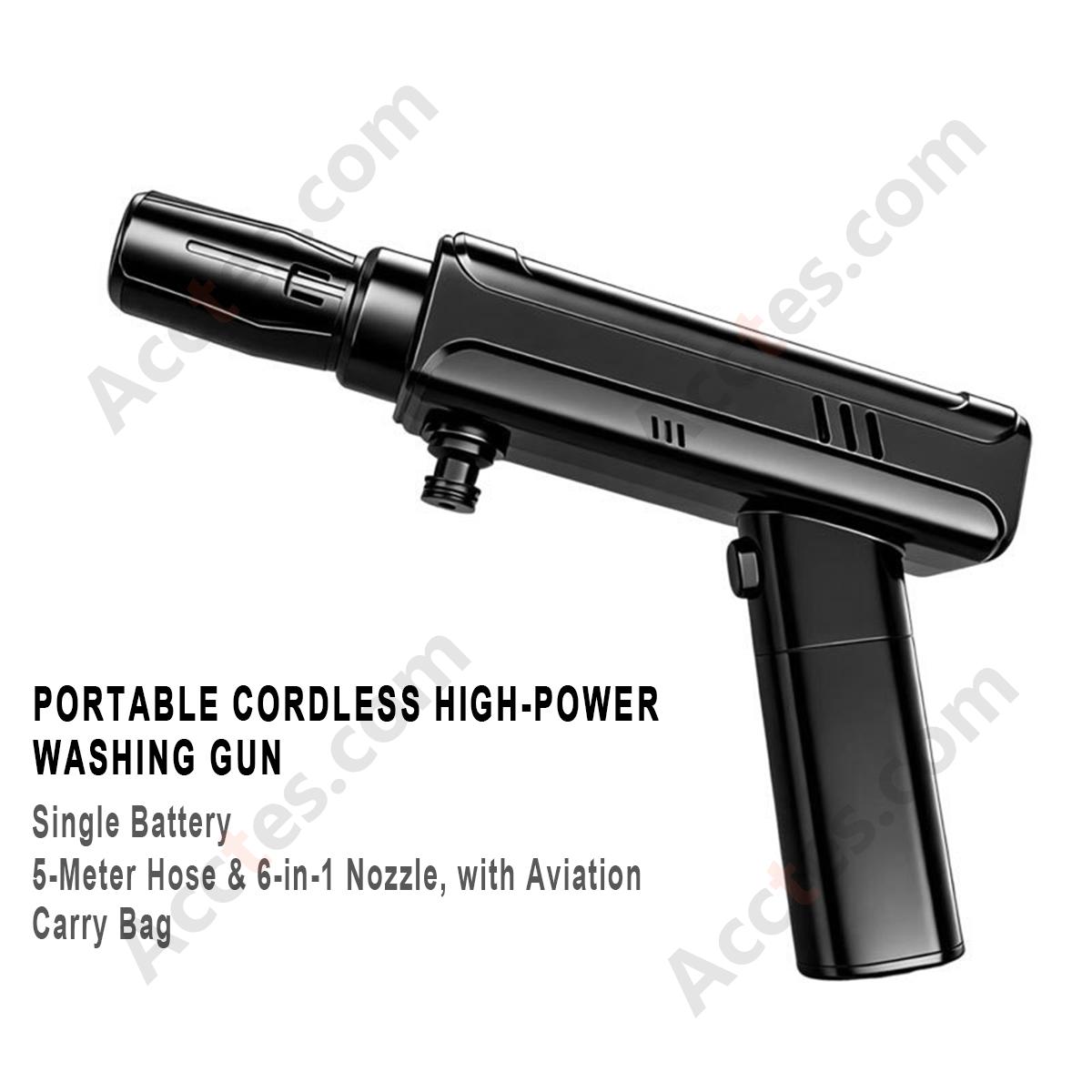 Portable Cordless Lithium Car Washer Gun Single Battery 5M Hose 6‑in‑1 Nozzle With Storage Bag Household Cleaning Tool