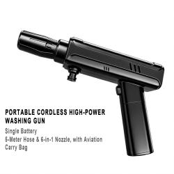 Portable Cordless Lithium Car Washer Gun Single Battery 5M Hose 6‑in‑1 Nozzle With Storage Bag Household Cleaning Tool