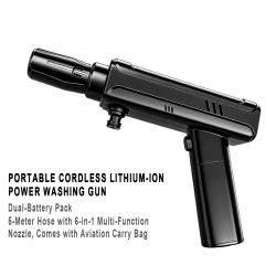 Portable Cordless Lithium Car Washer Gun 2 Batteries 5M Hose 6‑in‑1 Nozzle Storage Bag Household Car Washing Tool
