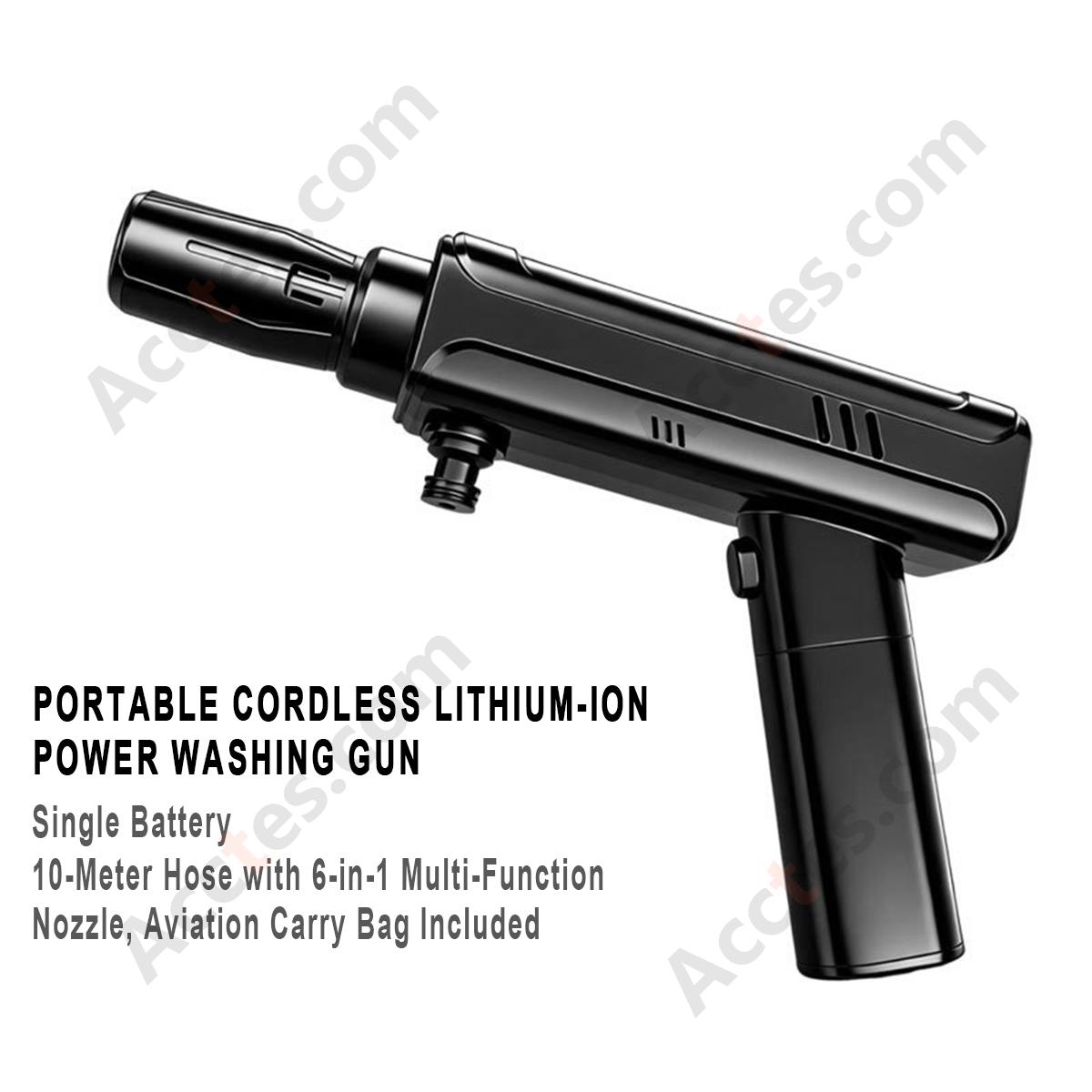 Portable Cordless Lithium Car Washer Gun 1 Battery 10M Hose 6‑in‑1 Nozzle Storage Bag Home Vehicle Washing Tool