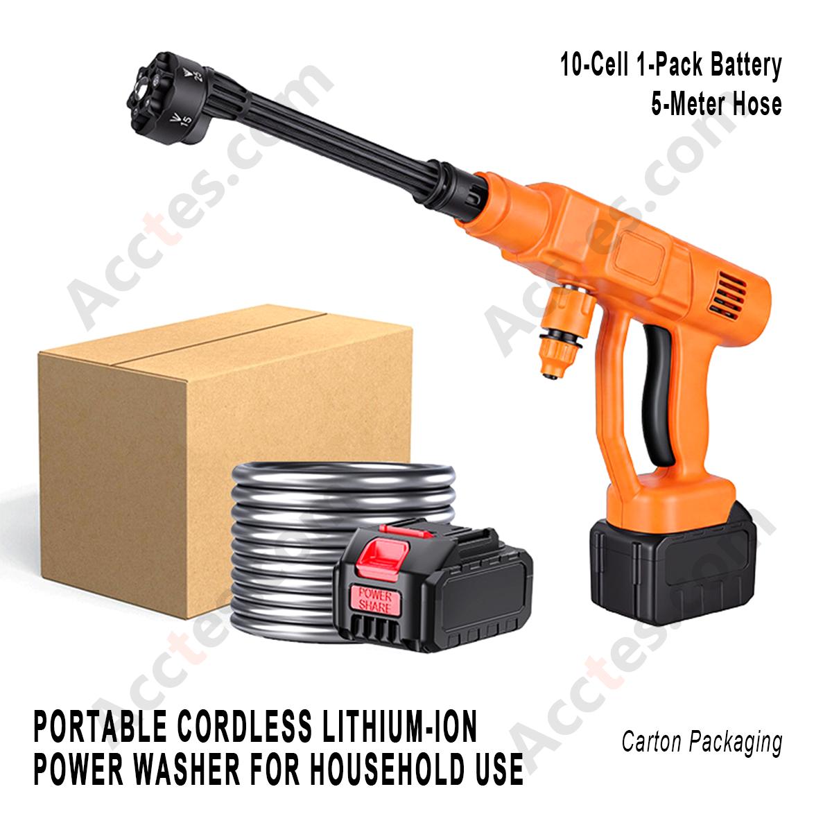 Household Portable Cordless Lithium Car Washer 10‑Cell 1 Battery 5M Hose Carton Pack Car Washing Machine