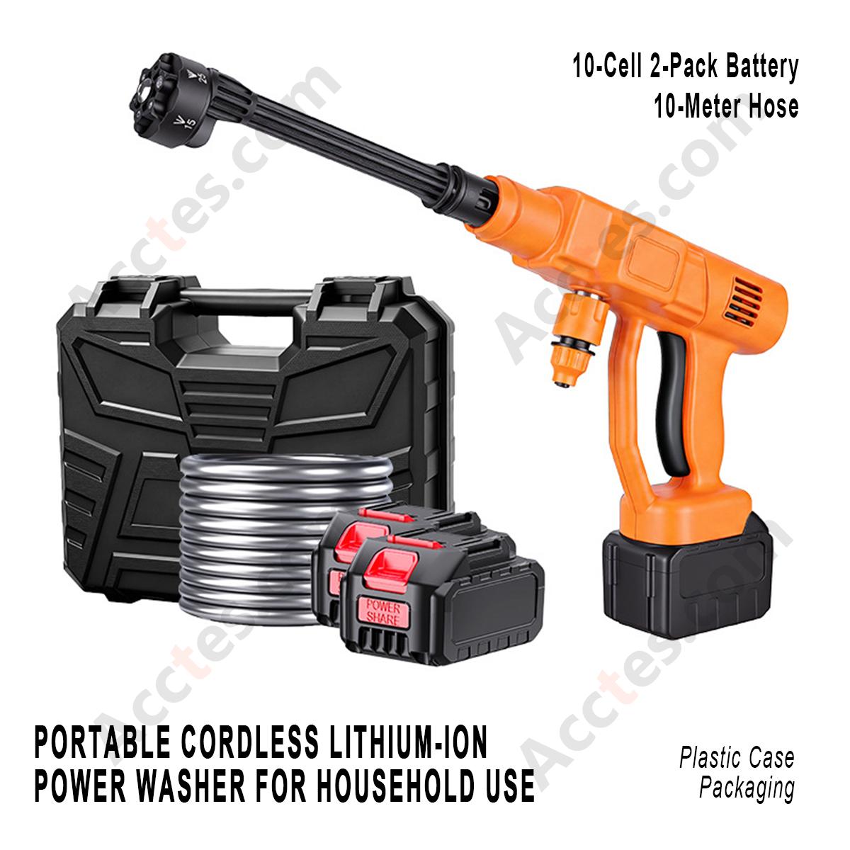 Household Portable Cordless Lithium Car Washer 10‑Cell 2 Batteries 10M Hose Plastic Case Car Wash Kit