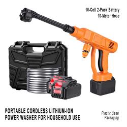 Household Portable Cordless Lithium Car Washer 10‑Cell 2 Batteries 10M Hose Plastic Case Car Wash Kit