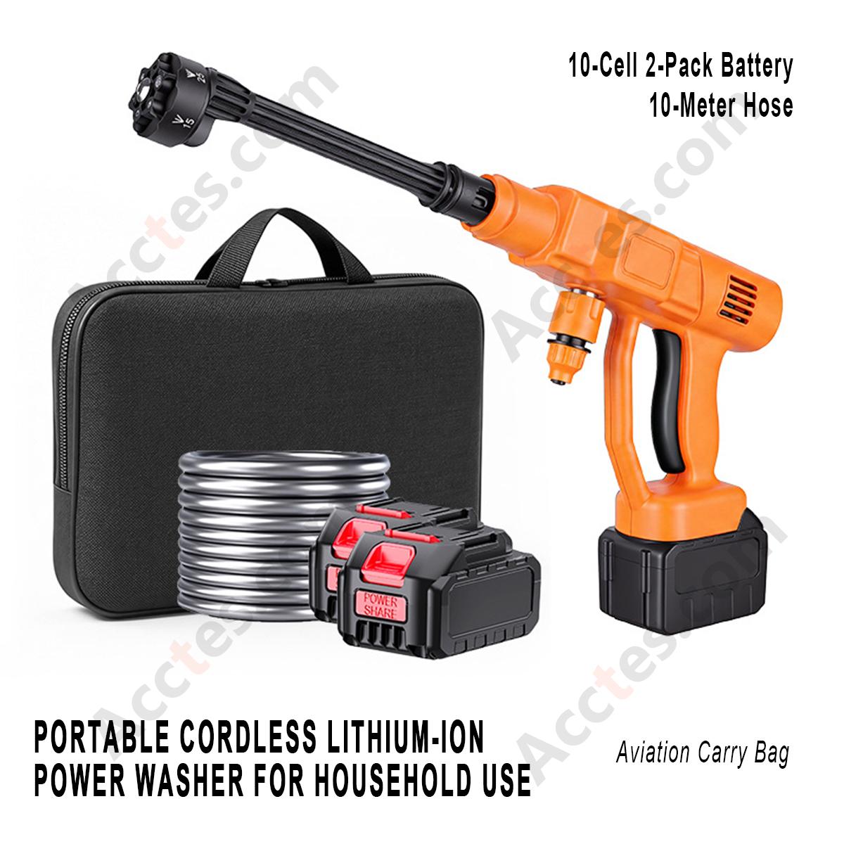 Household Portable Cordless Lithium Car Washer 10‑Cell 2 Batteries 10M Hose Storage Bag Home Vehicle Washing Kit