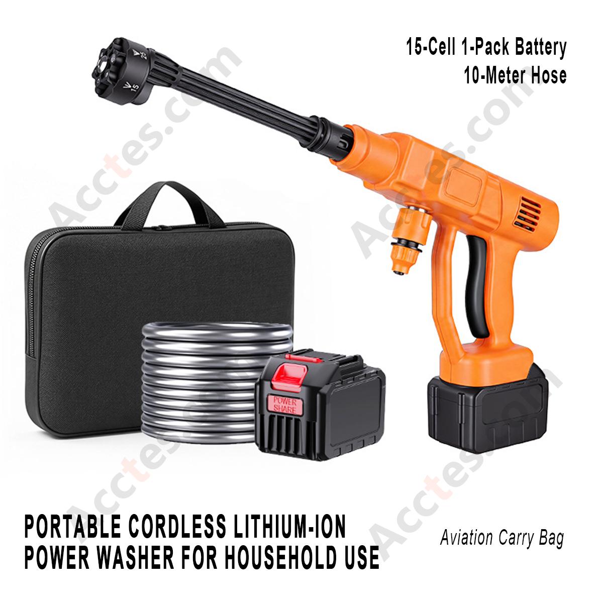 Household Portable Cordless Lithium Car Washer 15‑Cell 1 Battery 10M Hose Storage Bag Car Washing Machine