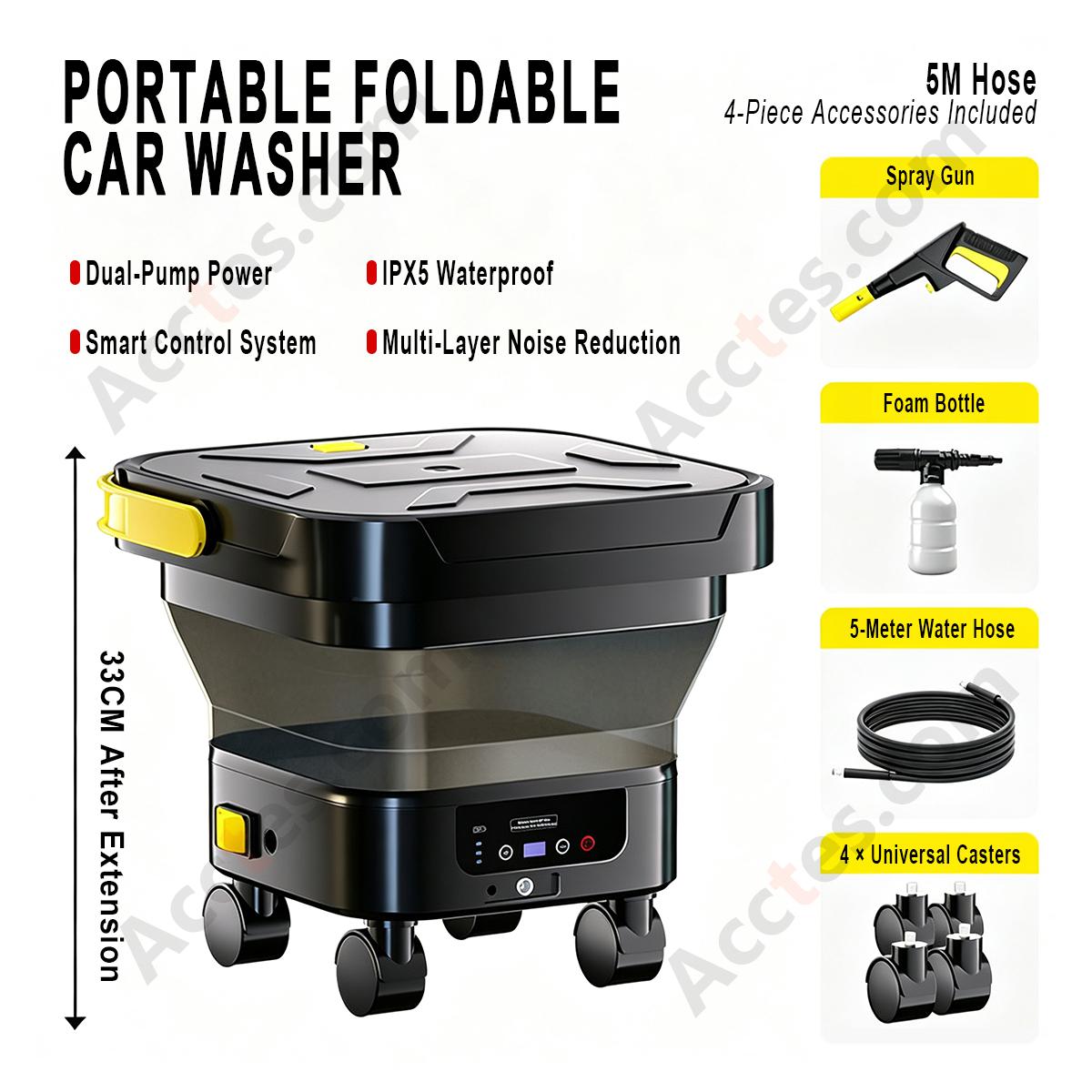Outdoor Portable Cordless Lithium Car Washer Gun With Water Tank 5M Hose 4‑Pcs Accessories Car Cleaning Machine