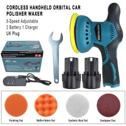 Cordless Handheld Orbital Car Polisher Waxer 8‑Speed Adjustable 2 Batteries 1 Charger UK Plug Car Polishing Tool