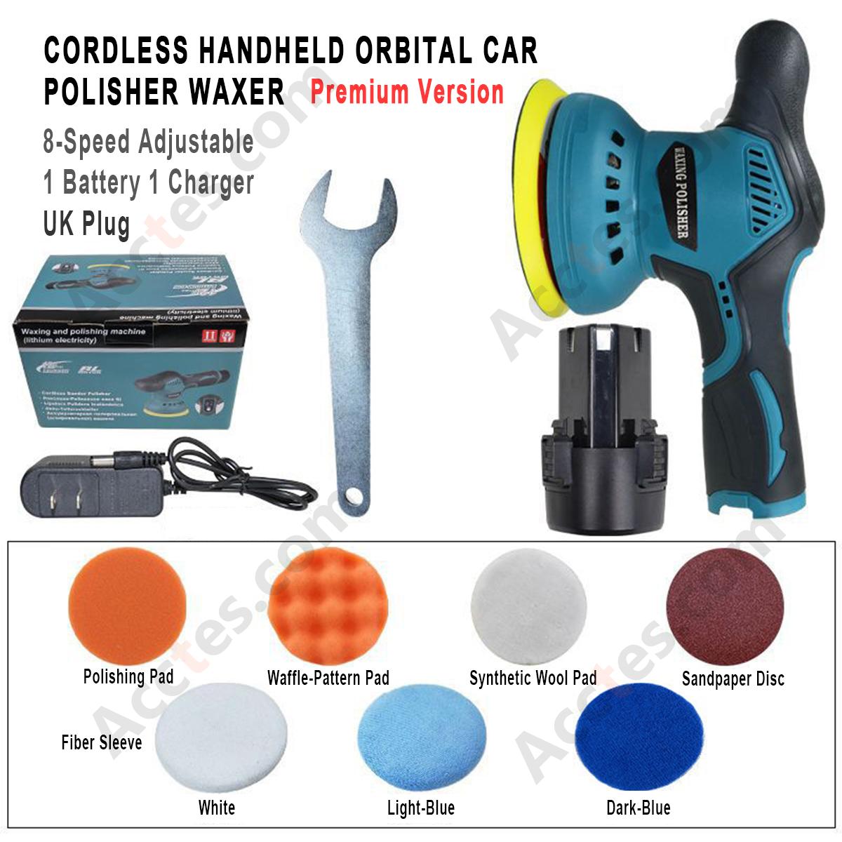 Cordless Handheld Orbital Car Polisher Waxer 8‑Speed 1 Battery 1 Charger Premium Version UK Plug Car Beauty Tool